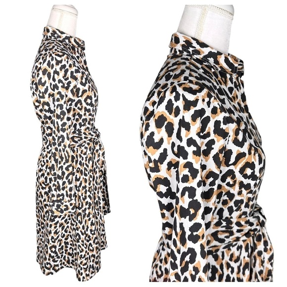 J. Crew leopard print tie-waist shirt dress pockets long sleeve buttons collar 2 - Picture 8 of 16